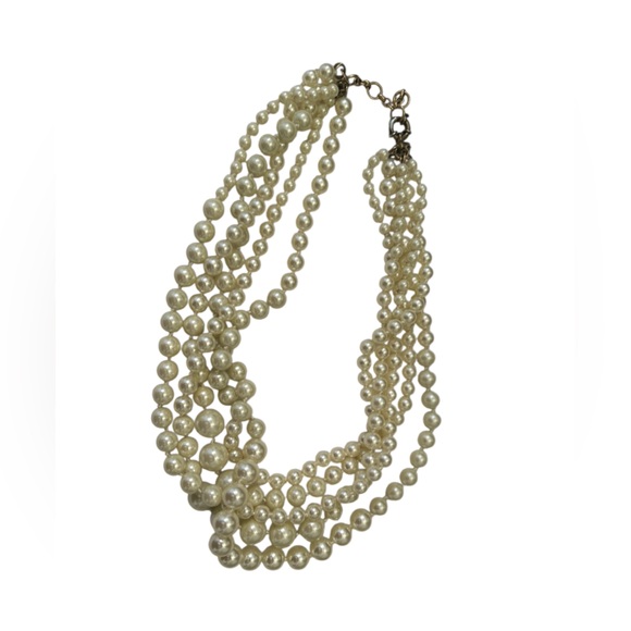 J. Crew Classic Cream Beaded faux pearl layered 5 multi strand Necklace marked - Picture 7 of 11